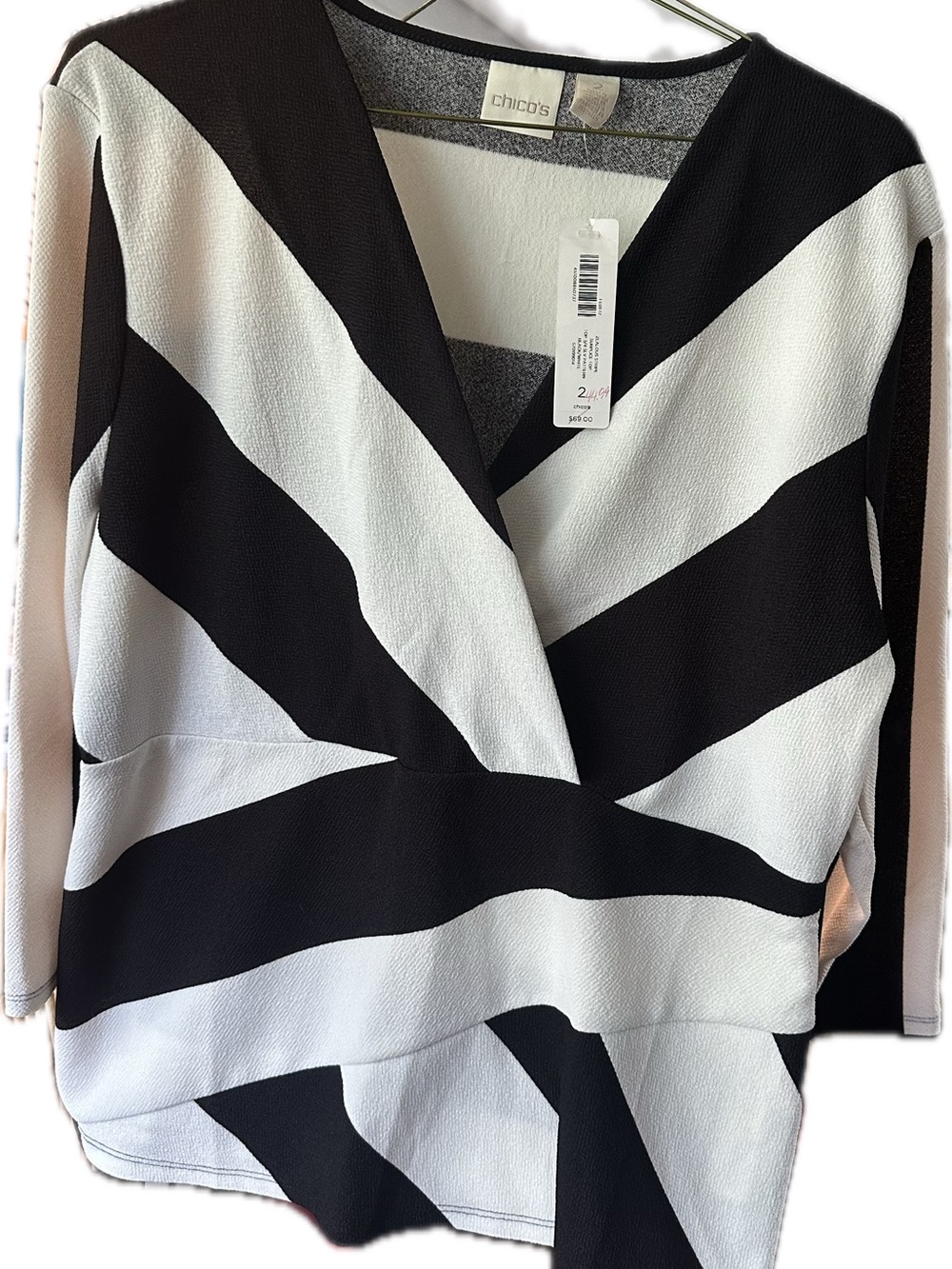 Chico's Black & White Abstract Wrap Blouse